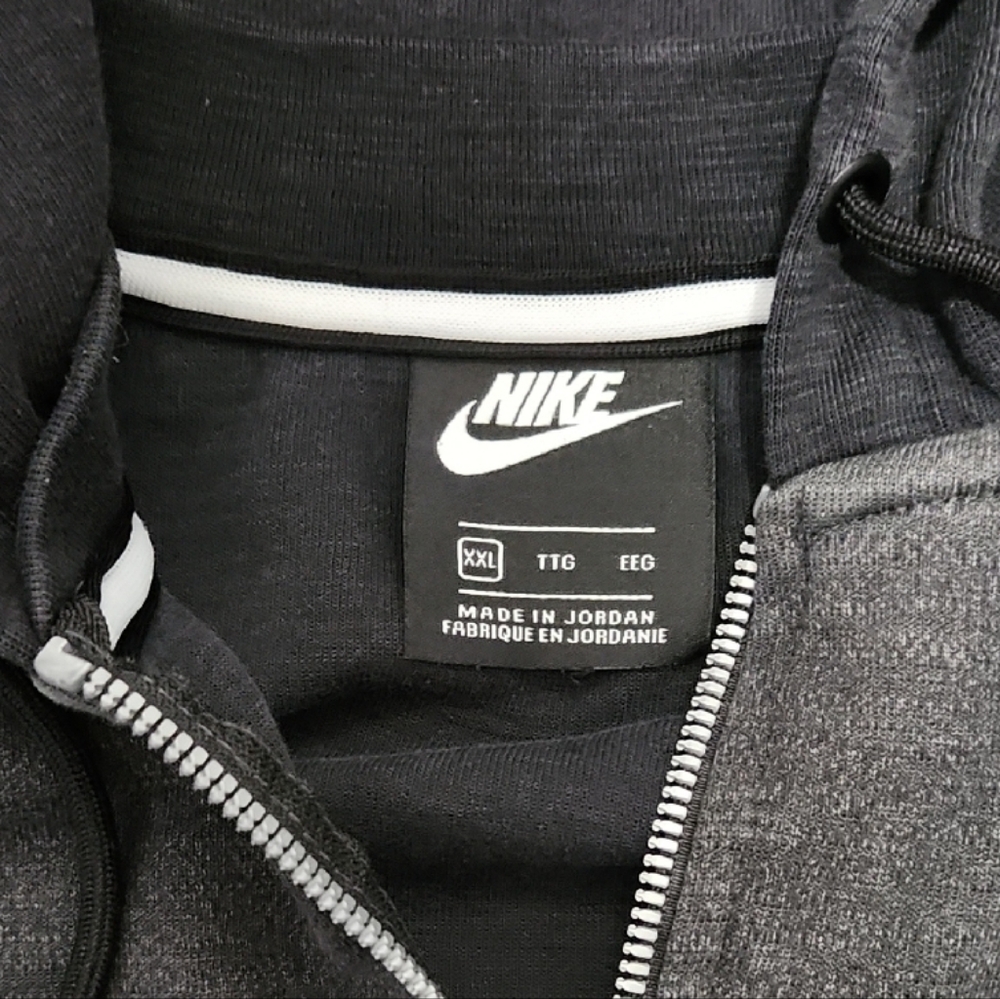 Nike Sportswear Optic Fleece Full-Zip Hoodie Black Gray Rubber Box Logo 2XL - Picture 2 of 10
